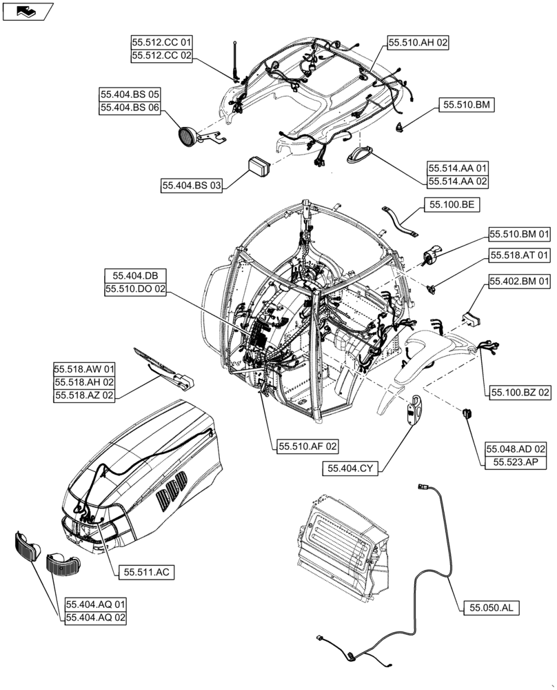 Схема запчастей Case IH MAXXUM 110 - (00.000.55[03]) - PICTORIAL INDEX - ELECTRICAL SYSTEMS (00) - GENERAL & PICTORIAL INDEX