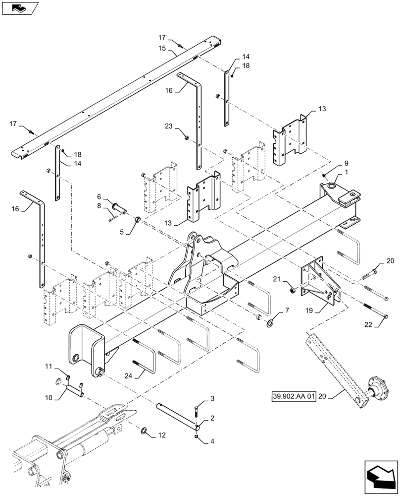 Схема запчастей Case IH 1245 - (39.902.AA[10]) - OUTER WING LEFT FOR 30" SPLIT ROW 16/31 (39) - FRAMES AND BALLASTING