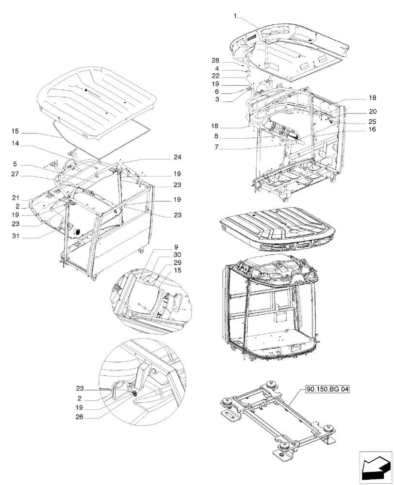 Схема запчастей Case IH A8800 - (90.150.BG[01]) - CAB ROOF, LIGHT (90) - PLATFORM, CAB, BODYWORK AND DECALS