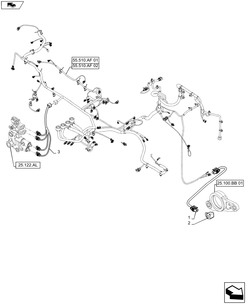 Схема запчастей Case IH MAXXUM 140 - (55.045.AD) - VAR - 330414, 330427 - SUSPENDED FRONT AXLE - SENSOR AND RELATED PARTS (55) - ELECTRICAL SYSTEMS