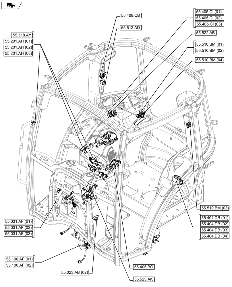 Схема запчастей Case IH MAXXUM 130 - (55.000.00[02]) - SECTION INDEX (55) - ELECTRICAL SYSTEMS