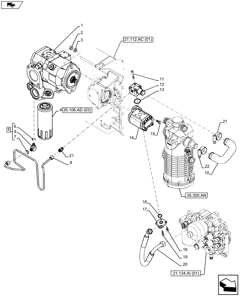 Схема запчастей Case IH MAXXUM 110 - (35.106.AD[01]) - VAR - 332351, 391223 - HYDRAULIC PUMP (35) - HYDRAULIC SYSTEMS