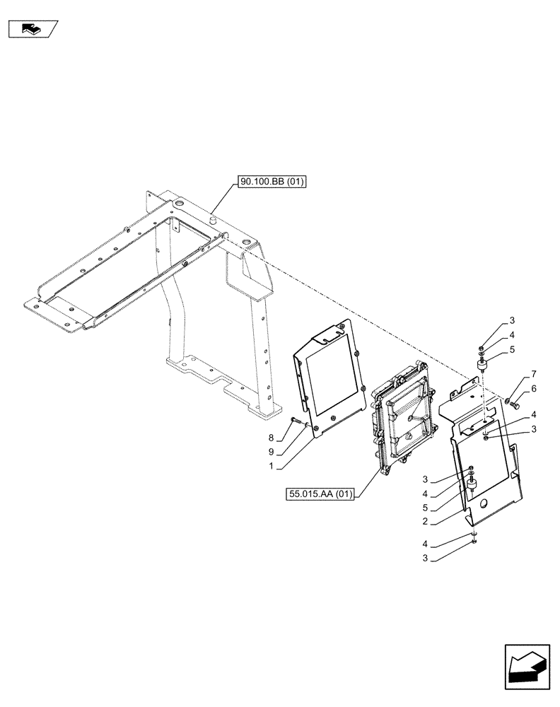 Схема запчастей Case IH MAXXUM 110 - (90.100.AR) - VAR - 330643, 390643 - ECU SUPPORT (90) - PLATFORM, CAB, BODYWORK AND DECALS