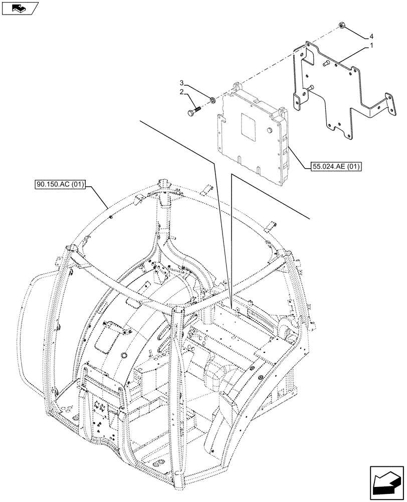 Схема запчастей Case IH MAXXUM 120 - (55.024.AE[03]) - VAR - 330938, 330939, 330955, 331945 - TRANSMISSION ELECTRONIC CONTROL MODULE SUPPORT (55) - ELECTRICAL SYSTEMS
