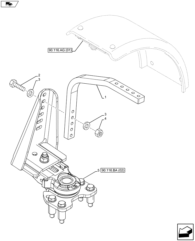 Схема запчастей Case IH MAXXUM 110 - (90.116.BA[01]) - VAR - 333884, 334884, 335884 - DYNAMIC FRONT FENDER, SUPPORT (90) - PLATFORM, CAB, BODYWORK AND DECALS