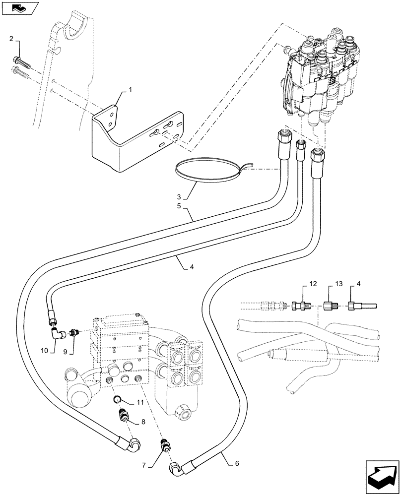 Схема запчастей Case IH L765 - (35.102.AE[01]) - VAR - 713600016 - 3 FUNCTION ELECTRONIC LOADER MOUNTED VALVE KIT - HYDRAULIC HOSES - FOR MAXXUM 110, 115, 120, 125, 130, 140 W/ CCLS (35) - HYDRAULIC SYSTEMS