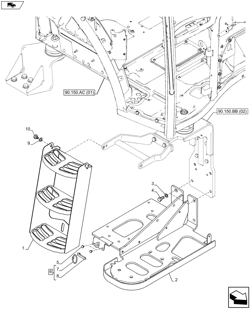 Схема запчастей Case IH MAXXUM 110 - (90.118.CE[02]) - VAR - 331619, 335937, 391610 - STEPS (90) - PLATFORM, CAB, BODYWORK AND DECALS