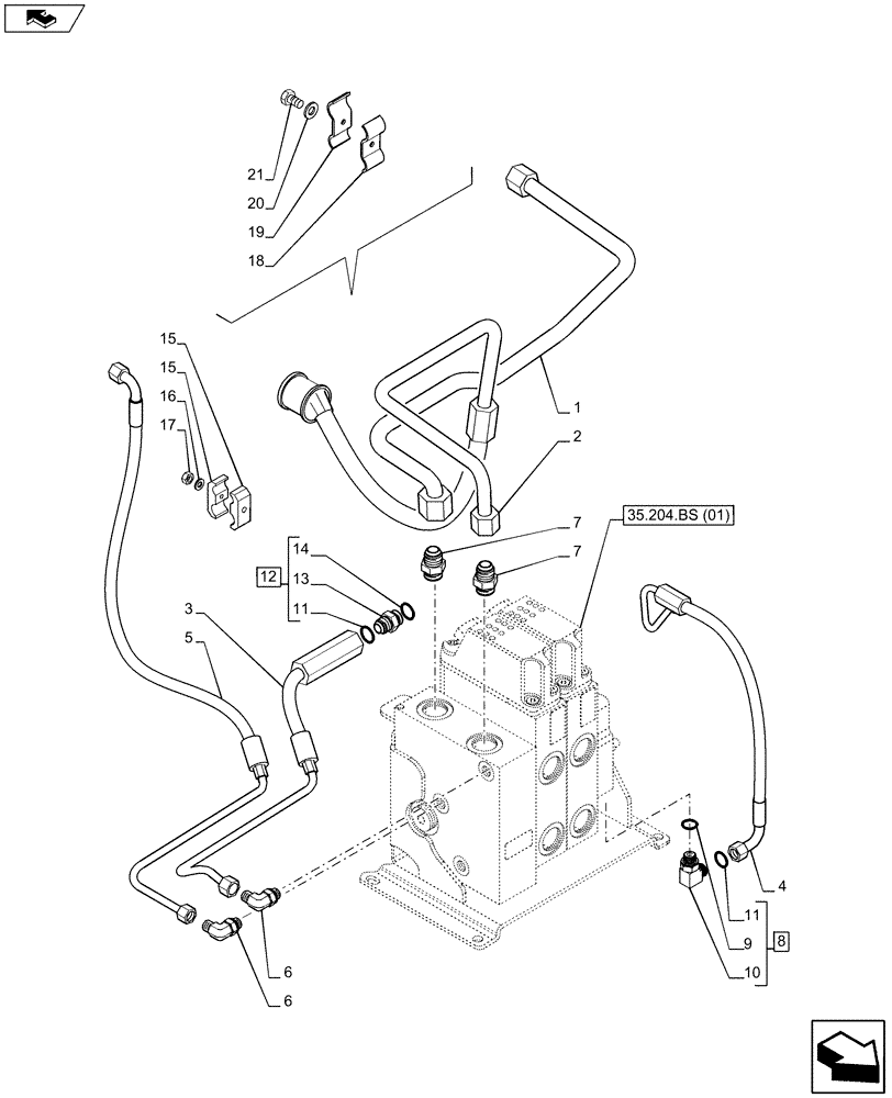 Схема запчастей Case IH MAXXUM 110 - (35.204.BS[05]) - VAR - 330560, 333560, 743689 - 2 ELECTRONIC MID MOUNTED VALVES (35) - HYDRAULIC SYSTEMS
