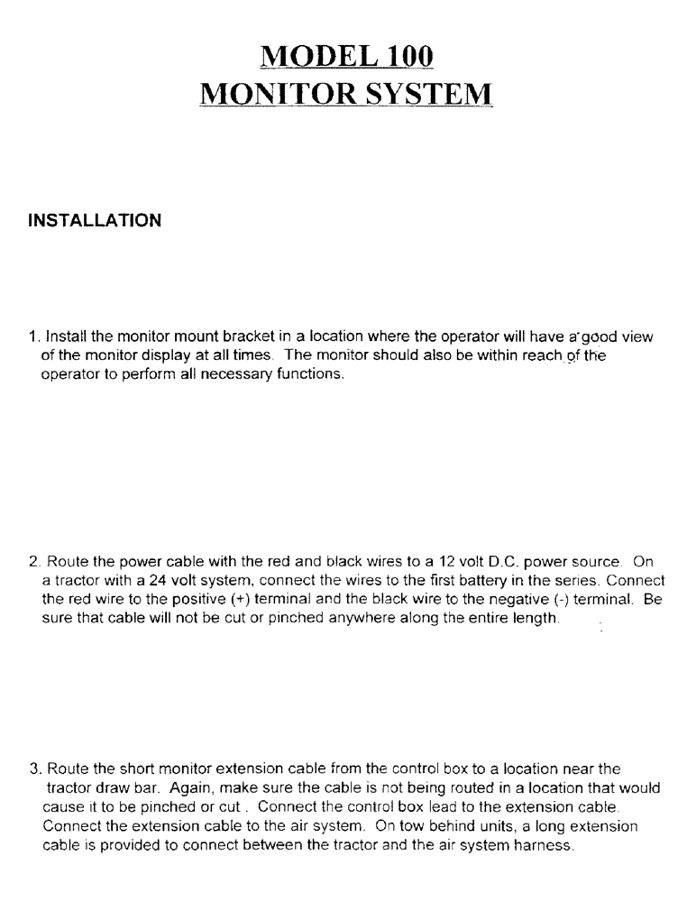 Схема запчастей Case IH 2000 - (C22) - MODEL 100 MONITOR SYSTEM/INSTALLATION 