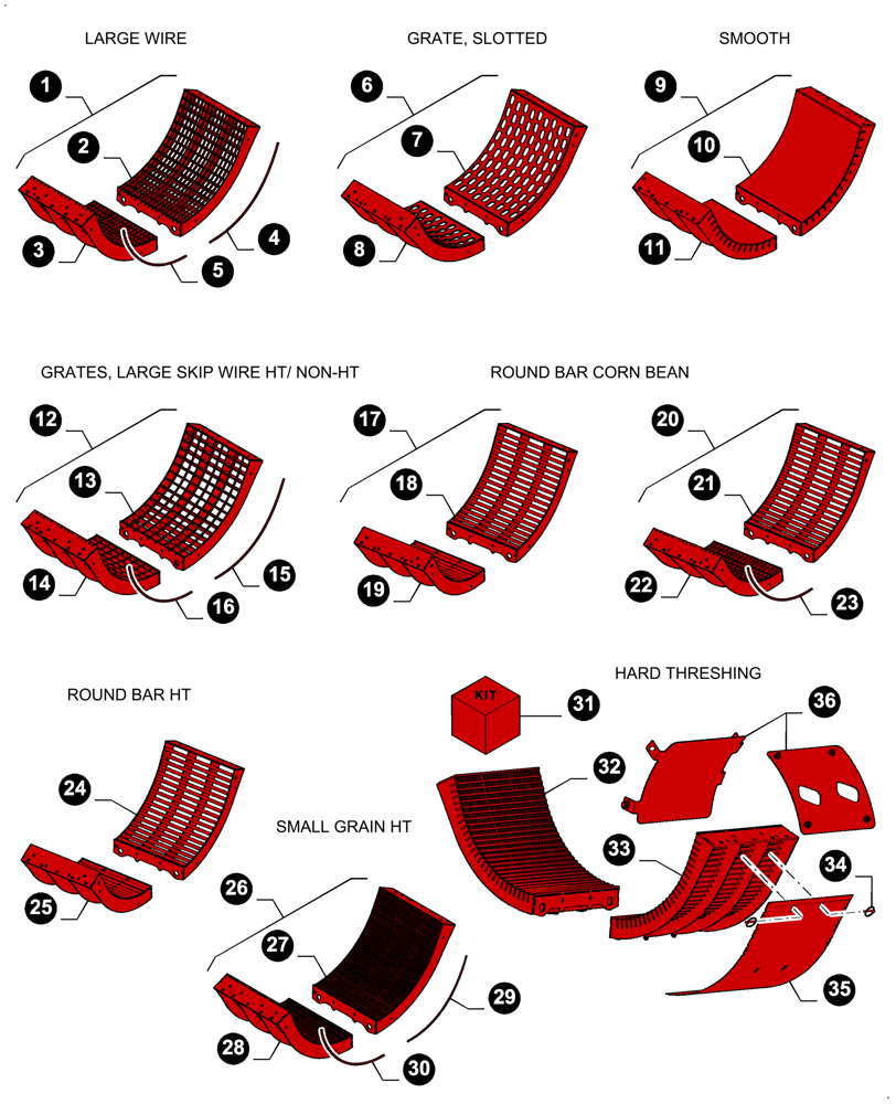 Схема запчастей Case IH 7230 - (05.100.04[J10]) - 7230 8230 9230 - MAINTENANCE PARTS, CONCAVES (05) - SERVICE & MAINTENANCE