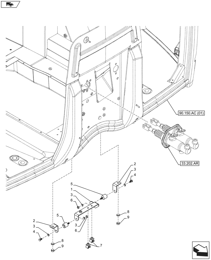 Схема запчастей Case IH MAXXUM 120 - (33.202.AP) - VAR - 330658, 331658, 331659, 332077, 335077, 338928, 391658 - BRAKE LINES, BRACKET (33) - BRAKES & CONTROLS