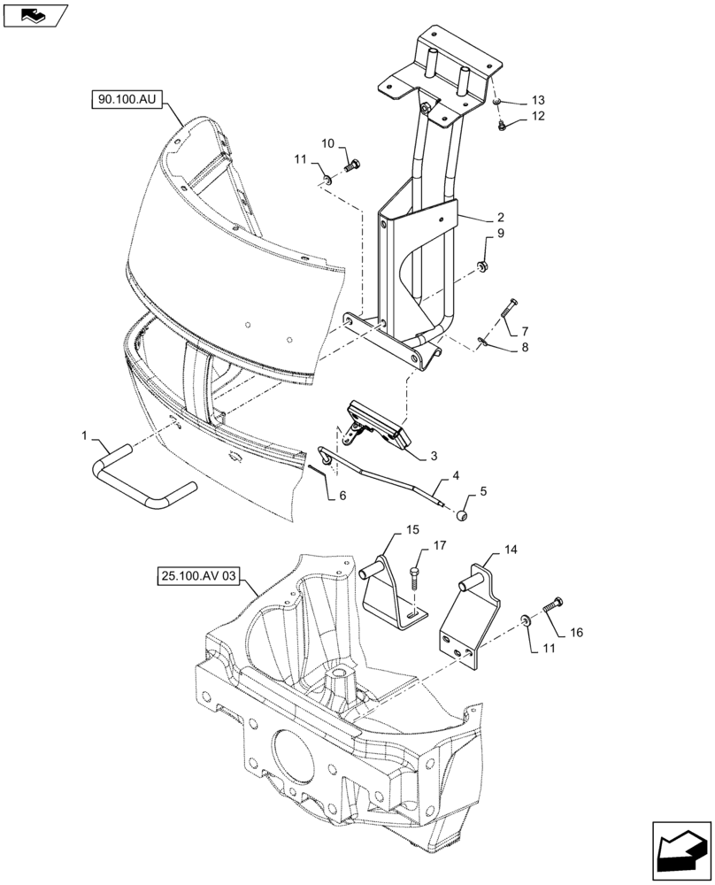 Схема запчастей Case IH MAXXUM 115 - (90.102.AU[01]) - HOOD - LATCH (90) - PLATFORM, CAB, BODYWORK AND DECALS