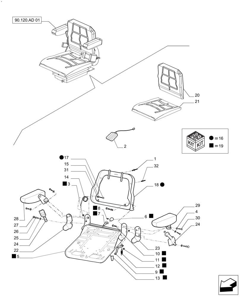 Схема запчастей Case IH FARMALL 110A - (90.120.AD[02]) - DELUXE SEAT WITH RETRACTABLE BELTS AND SWITCH - BREAKDOWN (90) - PLATFORM, CAB, BODYWORK AND DECALS