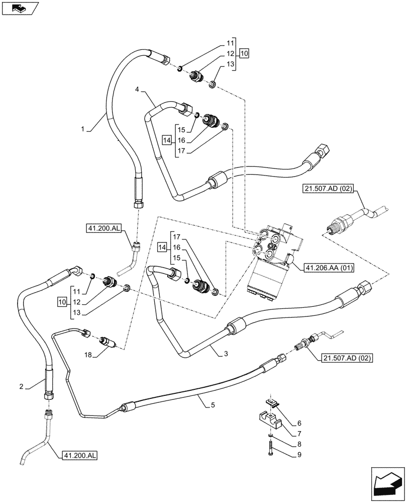 Схема запчастей Case IH MAXXUM 110 - (41.206.AJ) - VAR - 330658, 391658 - HYDRAULIC STEERING PUMP, PIPE (41) - STEERING