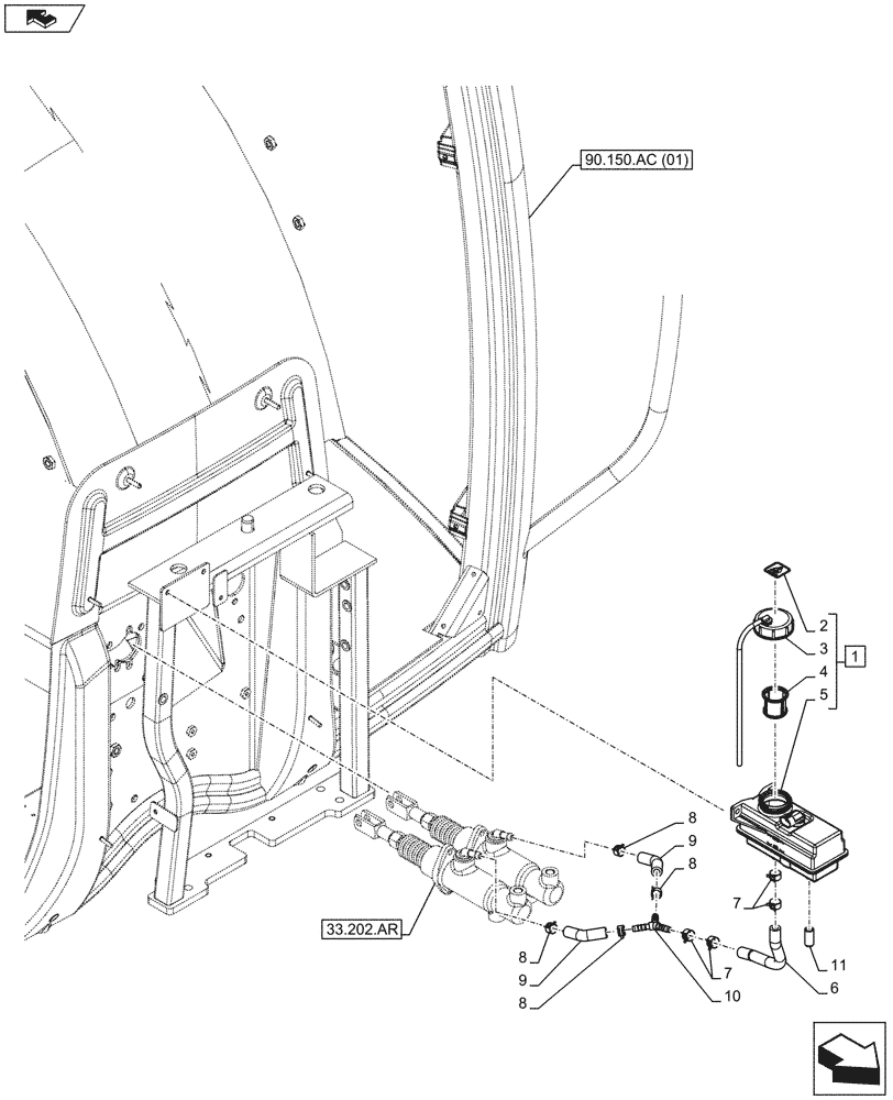 Схема запчастей Case IH MAXXUM 120 - (33.202.AN) - VAR - 330658, 331658, 331659, 332077, 335077, 338928, 391658 - BRAKE FLUID RESERVOIR, LINES (33) - BRAKES & CONTROLS