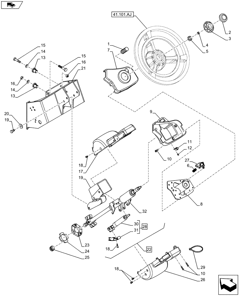 Схема запчастей Case IH MAXXUM 120 - (41.101.AB[03]) - VAR - 330631, 336631, 743723 - FAST STEERING - STEERING COLUMN (41) - STEERING