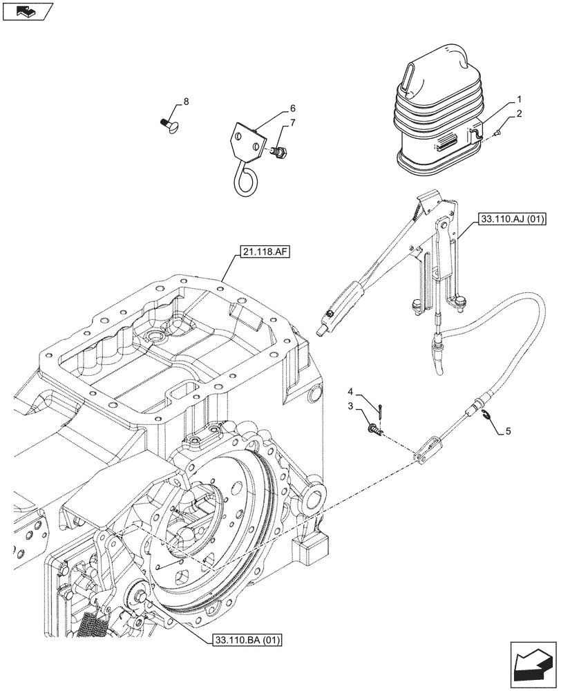Схема запчастей Case IH MAXXUM 120 - (33.110.AJ[02]) - VAR - 330658, 331658, 331659, 332077, 335077, 338928, 391658 - HAND BRAKE, CONTROL (33) - BRAKES & CONTROLS