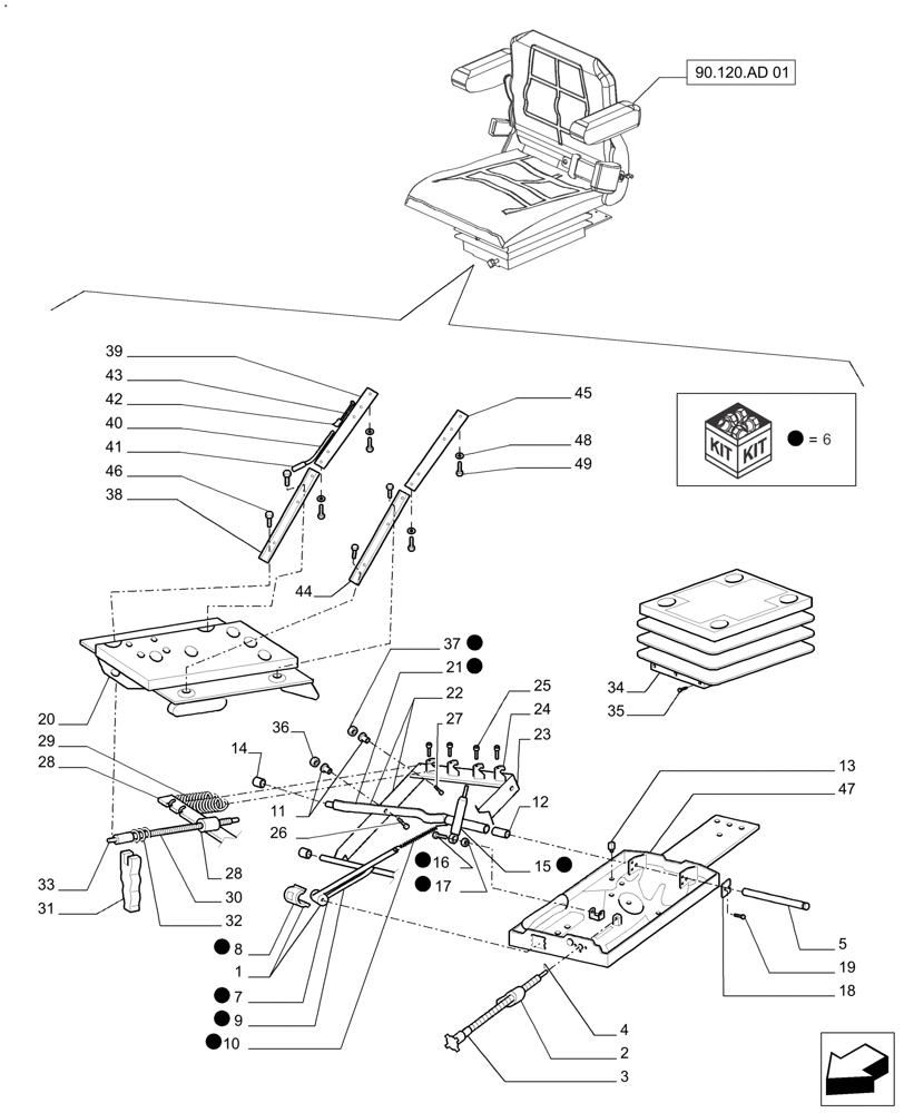 Схема запчастей Case IH FARMALL 110A - (90.120.AD[03]) - DELUXE SEAT WITH RETRACTABLE BELT AND SWITCH - BREAKDOWN (90) - PLATFORM, CAB, BODYWORK AND DECALS