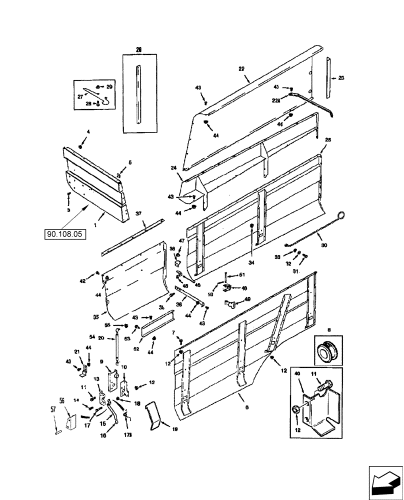 Схема запчастей Case IH 2588 - (90.105.06) - DOOR - SHIELDS - LEFT HAND (90) - PLATFORM, CAB, BODYWORK AND DECALS