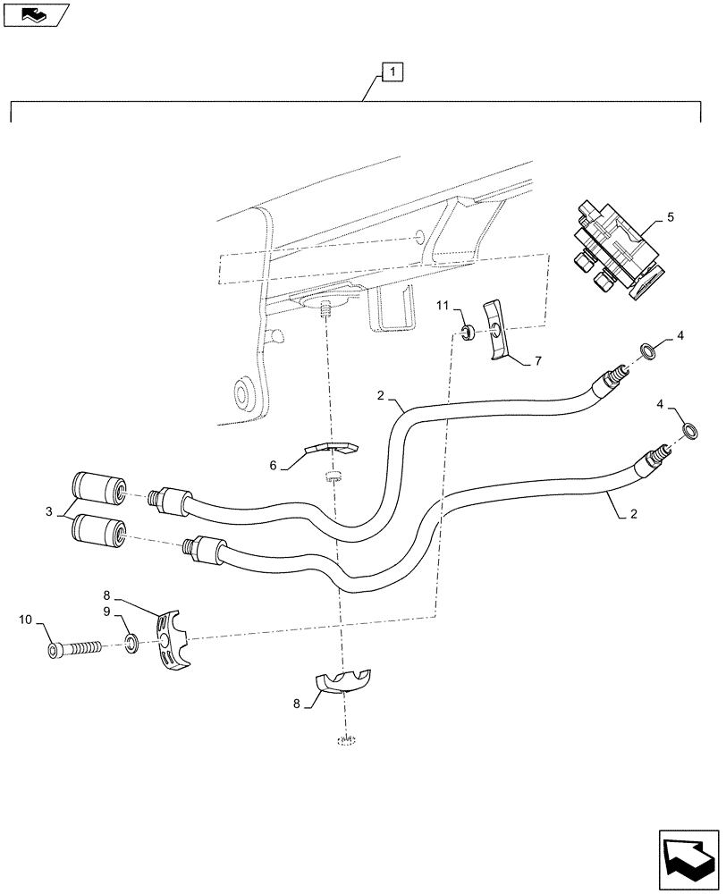 Схема запчастей Case IH L795 - (35.525.AA[30]) - VAR - 713606006 - LIVE 3 FUNCTION HOSE KIT WITH MC-2 COUPLING (35) - HYDRAULIC SYSTEMS