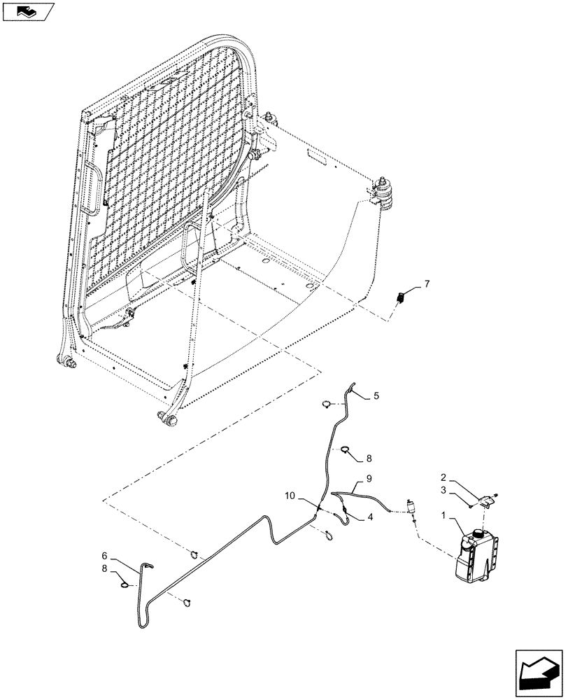 Схема запчастей Case IH SR250 - (90.154.05[01]) - WASHER BOTTLE, FRONT (ALL CASE) (90) - PLATFORM, CAB, BODYWORK AND DECALS