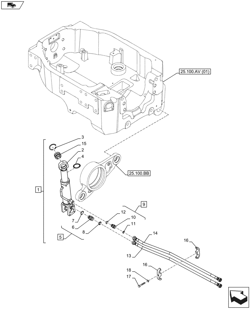 Схема запчастей Case IH MAXXUM 110 - (25.122.AD) - VAR - 330414, 330427, 330429, 330430 - SUSPENDED FRONT AXLE, AXLE SUSPENSION CYLINDER (25) - FRONT AXLE SYSTEM