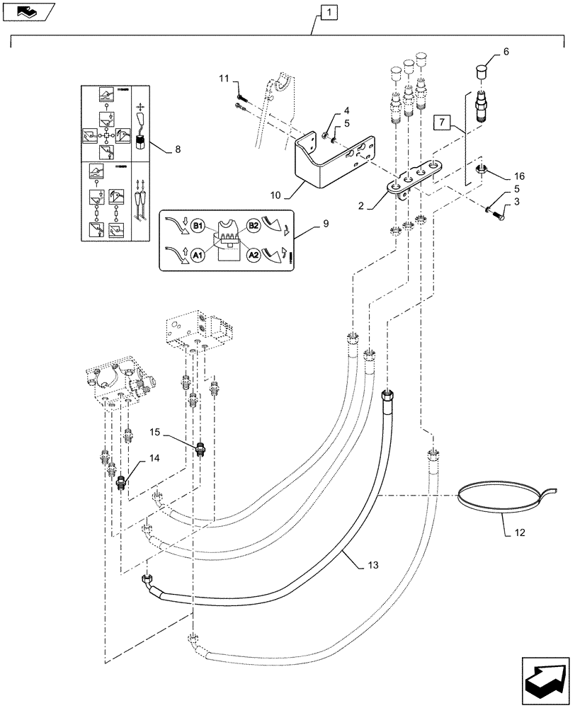 Схема запчастей Case IH L755 - (35.525.AA[09]) - VAR - 713663006 - 2 FUNCTION HOSE KIT FOR MAXXUM 110, 115, 120, 125, 130, 140 (35) - HYDRAULIC SYSTEMS