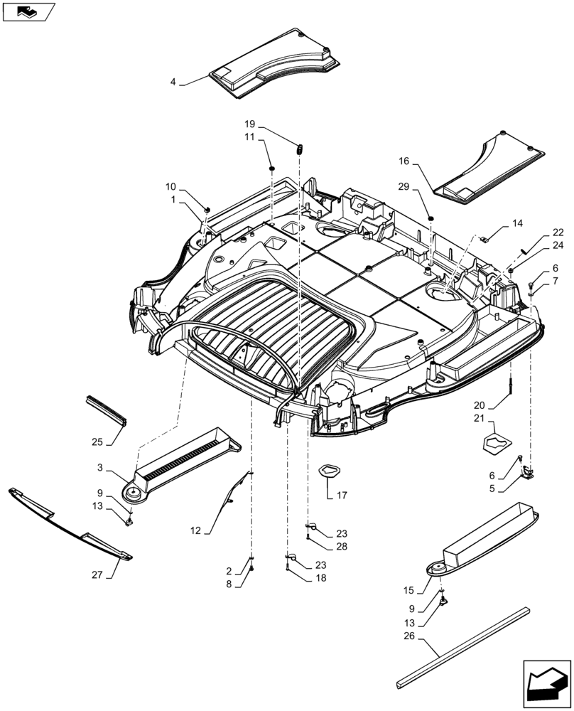 Схема запчастей Case IH MAXXUM 110 - (90.150.BG[14]) - VAR - 331515, 743729 - ISO ROOF WITH HIGH PROFILE LESS HIGH VISIBILITY PANEL - FRAME - C9017 (90) - PLATFORM, CAB, BODYWORK AND DECALS