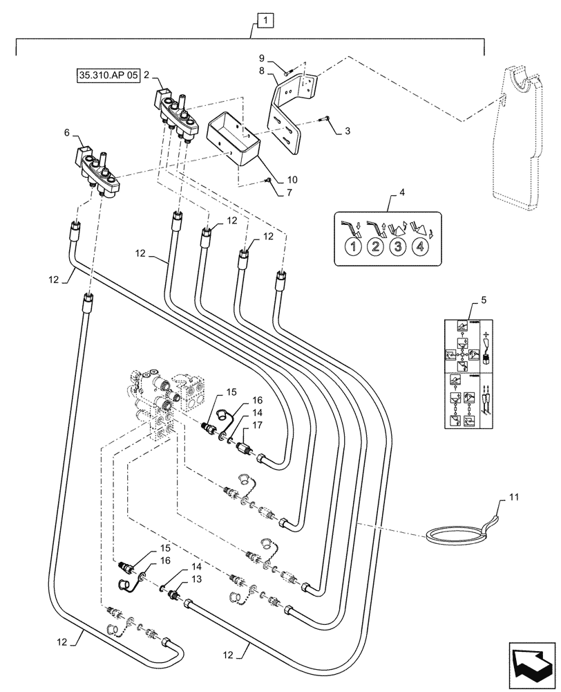 Схема запчастей Case IH L795 - (35.734.AA[01]) - VAR - 713615006 - 3 FUNCTION REAR HOSE KIT WITH MULTI COUPLER FOR MAGNUM TIER 4 (35) - HYDRAULIC SYSTEMS