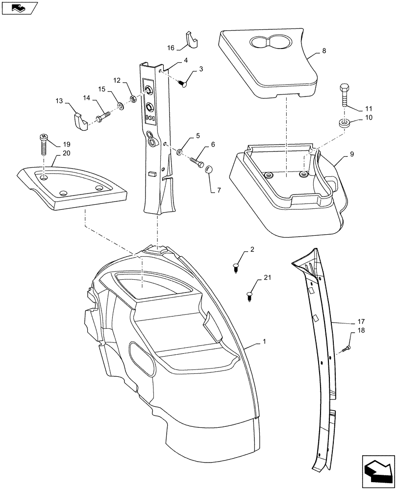 Схема запчастей Case IH MAXXUM 140 - (90.160.AM[01]) - VAR - 330869, 330631, 336631, 743723, 330719 + STD - CONTROLS COVER - LH - C9014 (90) - PLATFORM, CAB, BODYWORK AND DECALS