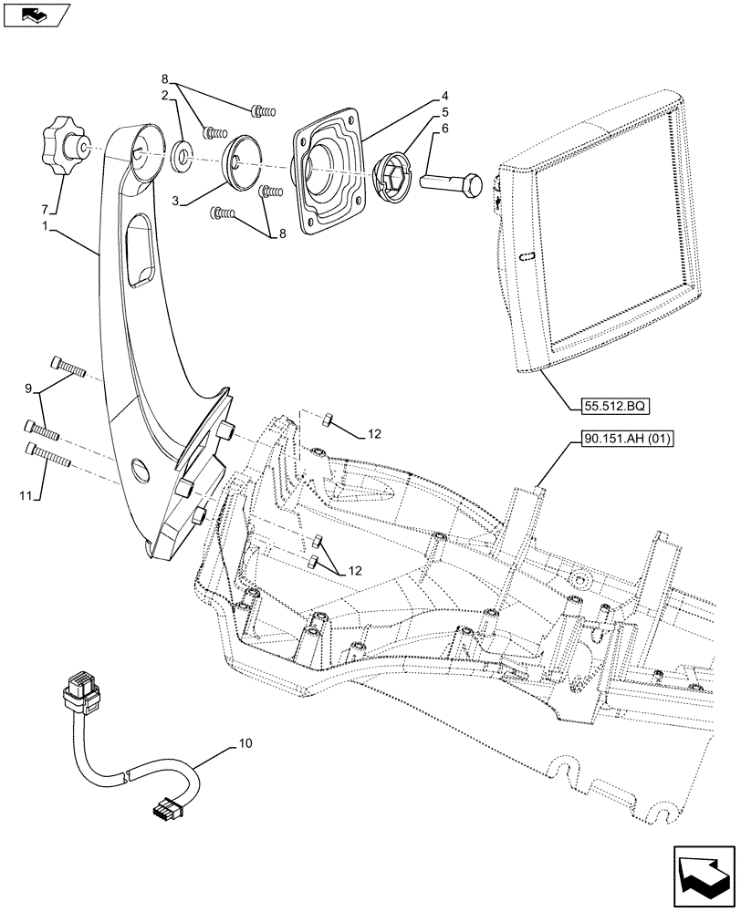 Схема запчастей Case IH MAXXUM 110 - (90.151.AH[03]) - VAR - 330667, 330668, 330688 - ARMREST MONITOR (90) - PLATFORM, CAB, BODYWORK AND DECALS
