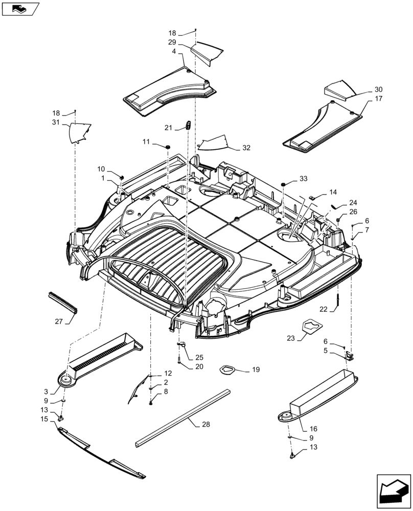 Схема запчастей Case IH MAXXUM 115 - (90.150.BG[12]) - VAR - 331520 - NAR ROOF WITH HIGH PROFILE LESS HIGH VISIBILITY PANEL - FRAME - C9017 (90) - PLATFORM, CAB, BODYWORK AND DECALS
