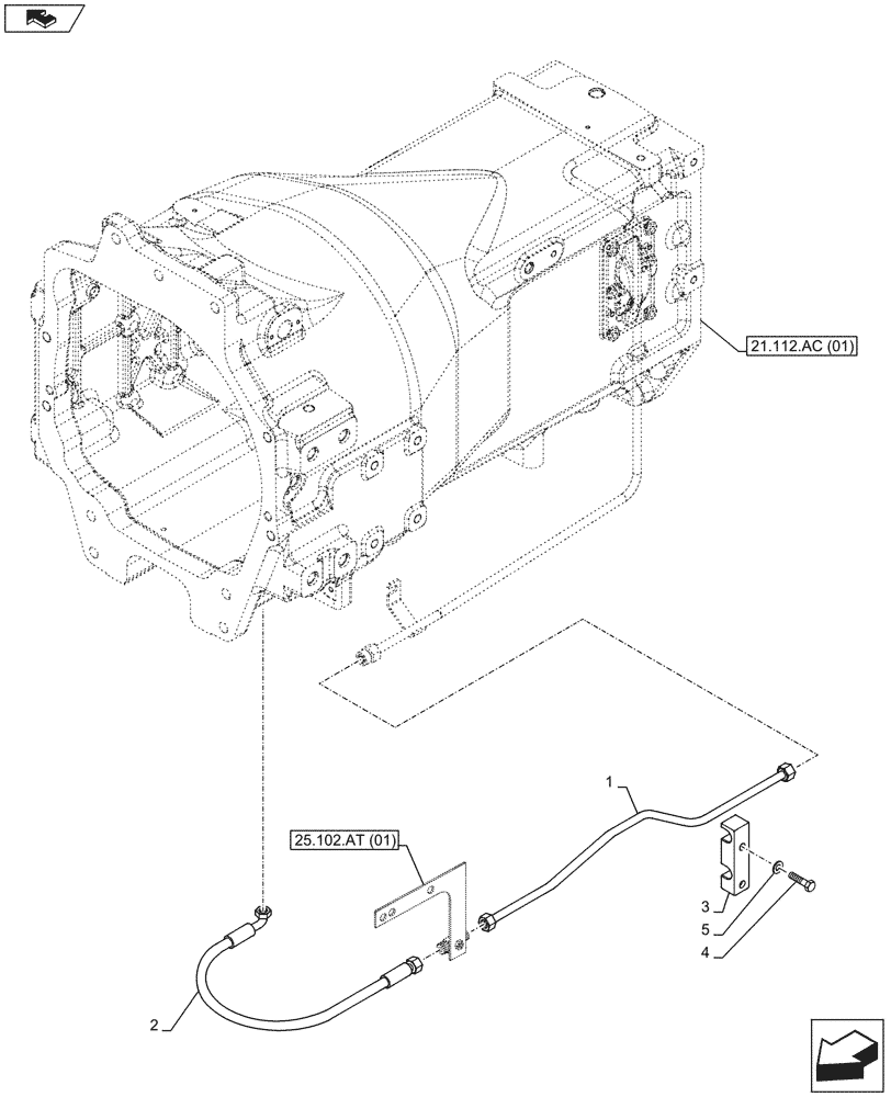 Схема запчастей Case IH MAXXUM 120 - (25.102.AT[02]) - VAR - 330414, 330427, 330429, 330430 - SUSPENDED FRONT AXLE, DIFFERENTIAL LOCK PIPE (25) - FRONT AXLE SYSTEM