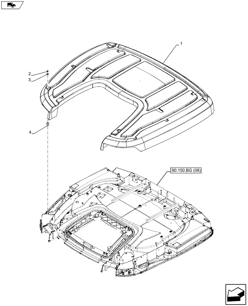 Схема запчастей Case IH MAXXUM 110 - (90.150.BG[03]) - VAR - 330571 - CAB ROOF, OTR (90) - PLATFORM, CAB, BODYWORK AND DECALS