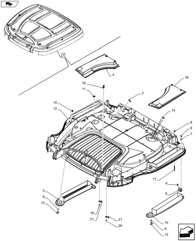 Схема запчастей Case IH MAXXUM 110 - (90.150.BG[10]) - VAR - 331515 - CAB ROOF, OUTER L/HVW (90) - PLATFORM, CAB, BODYWORK AND DECALS