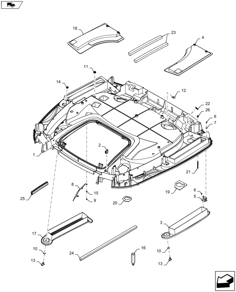 Схема запчастей Case IH MAXXUM 120 - (90.150.BG[09]) - ISO ROOF WITH HIGH PROFILE WITH HIGH VISIBILITY PANEL - FRAME - D9017 (90) - PLATFORM, CAB, BODYWORK AND DECALS