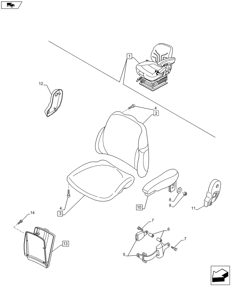 Схема запчастей Case IH MAXXUM 120 - (90.120.AE[01]) - DELUXE SEAT WITH MECHANICAL SUSPENSION, BELT AND SWITCH - BREAKDOWN - END YR 02-OCT-2014 (90) - PLATFORM, CAB, BODYWORK AND DECALS
