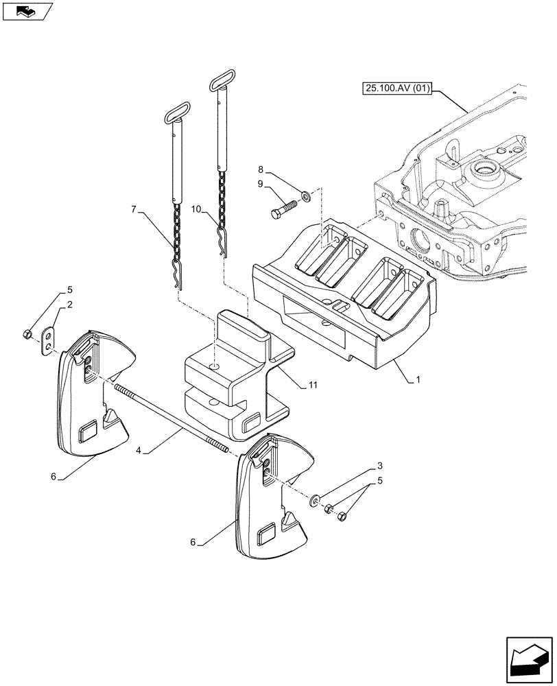 Схема запчастей Case IH MAXXUM 110 - (39.140.AC [06]) - VAR - 330223 - FRONT WEIGHT CARRIER, 2 WEIGHTS (90KG) WITH PULL HOOK (39) - FRAMES AND BALLASTING