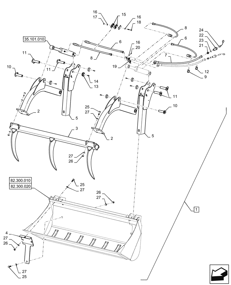 Схема запчастей Case IH L745 - (82.300.AX[06]) - VAR - 716983046 - BOLT ON GRAPPLE - 3 CLAWS (82) - FRONT LOADER & BUCKET
