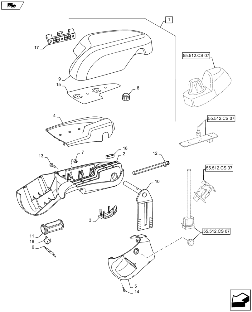 Схема запчастей Case IH MAXXUM 110 - (90.151.AH[03]) - VAR - 330022 + STD* - COMMAND ARM FOR EDC WITH HTS LESS RADAR - BREAKDOWN (90) - PLATFORM, CAB, BODYWORK AND DECALS