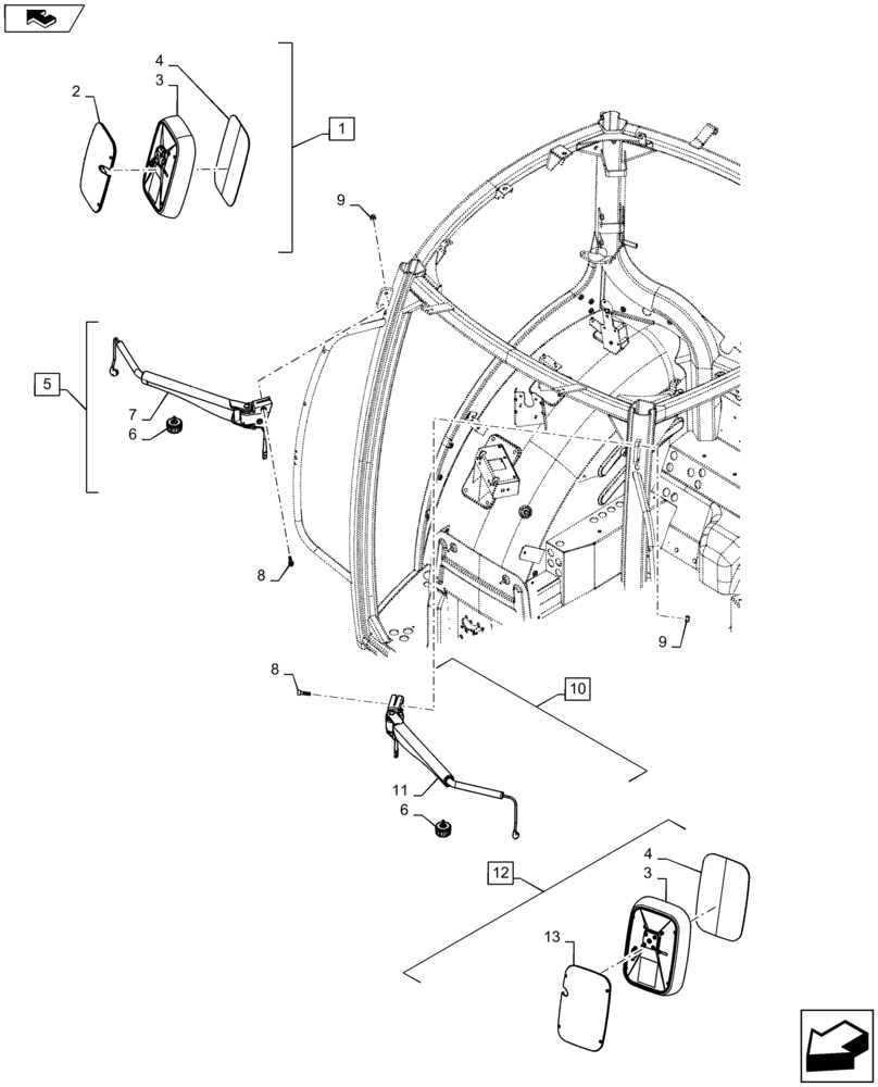 Схема запчастей Case IH MAXXUM 115 - (90.118.BM[03]) - VAR - 330827, 331827, 743710 - TELESCOPIC, HEATED AND WITH REMOTE ADJUSTMENT REAR VIEW MIRRORS (90) - PLATFORM, CAB, BODYWORK AND DECALS