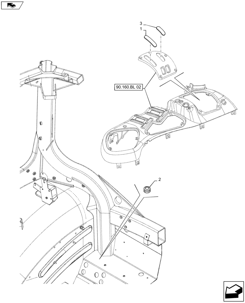 Схема запчастей Case IH MAXXUM 110 - (90.160.BL[04]) - VAR - 330800 - 2 SPEED REAR PTO WITH REVERSABLE SHAFT - CONTROLS COVER - RH (90) - PLATFORM, CAB, BODYWORK AND DECALS