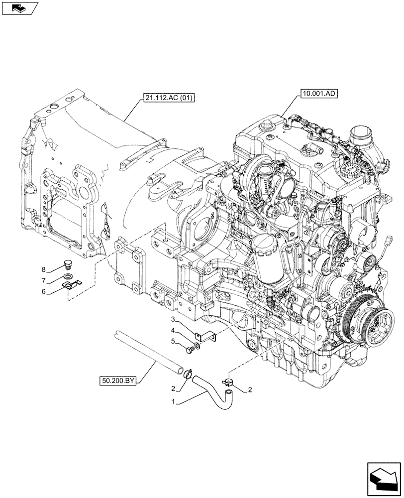 Схема запчастей Case IH MAXXUM 110 - (50.100.AQ[06]) - VAR - 330643 - A/C & HEATER HOSES - 4CYL (50) - CAB CLIMATE CONTROL
