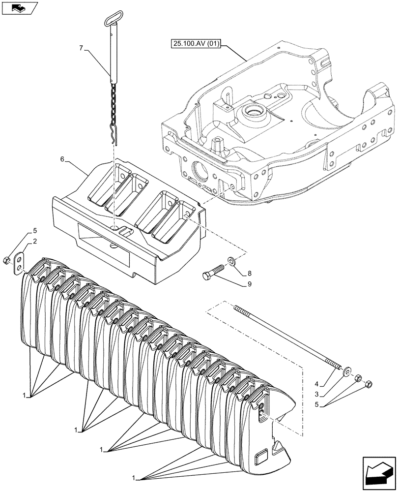 Схема запчастей Case IH MAXXUM 110 - (39.140.AC [03]) - VAR - 330221 - FRONT WEIGHT CARRIER, 16 WEIGHTS (720KG) (39) - FRAMES AND BALLASTING