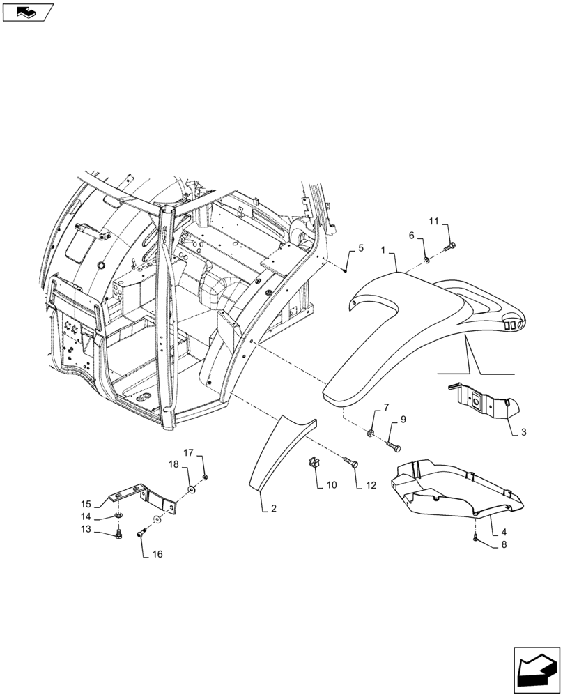 Схема запчастей Case IH MAXXUM 110 - (90.116.AC[03]) - VAR - 338202 + STD - REAR FENDERS (90) - PLATFORM, CAB, BODYWORK AND DECALS