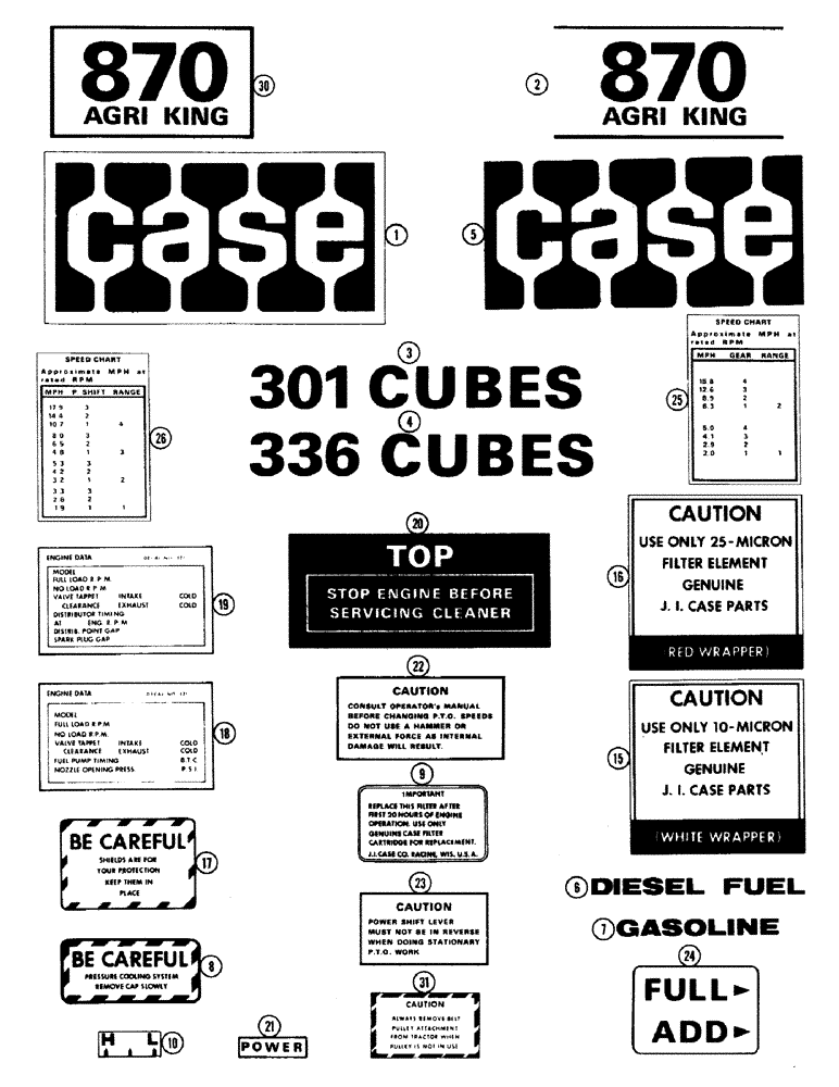 Схема запчастей Case IH 870 - (286) - DECALS, STANDARD, 1ST USED TRACTOR SERIAL NUMBER 8675001 (09) - CHASSIS/ATTACHMENTS