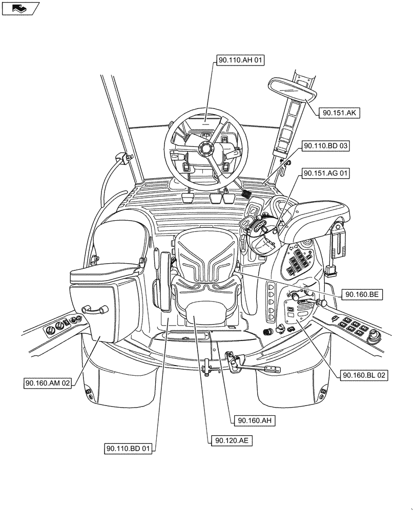 Схема запчастей Case IH MAXXUM 110 - (90.000.00[03]) - SECTION INDEX - PLATFORM, CAB, BODYWORK AND DECALS (90) - PLATFORM, CAB, BODYWORK AND DECALS