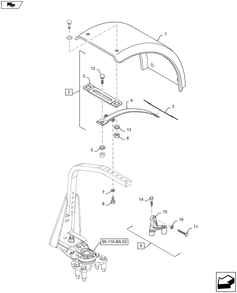 Схема запчастей Case IH MAXXUM 115 - (90.116.AC[01]) - VAR - 333884, 334884, 335884 - DYNAMIC FRONT FENDERS - FENDERS AND BRACKETS (90) - PLATFORM, CAB, BODYWORK AND DECALS