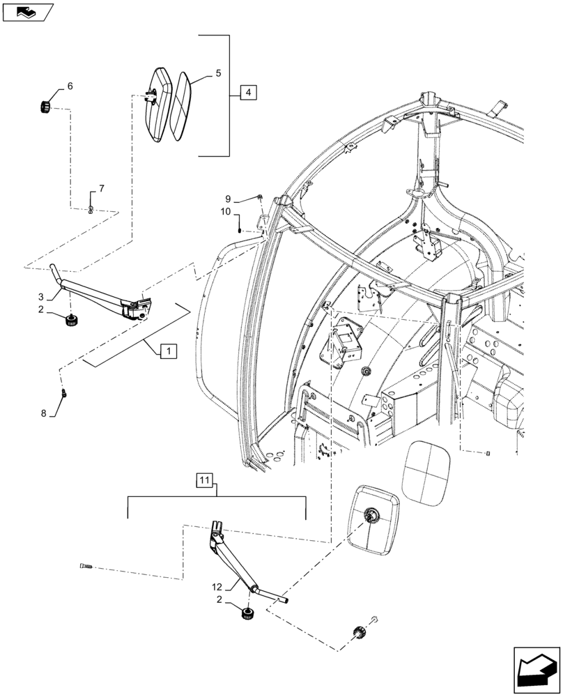 Схема запчастей Case IH MAXXUM 115 - (90.118.BM[01]) - TELESCOPIC REAR VIEW MIRROR (90) - PLATFORM, CAB, BODYWORK AND DECALS