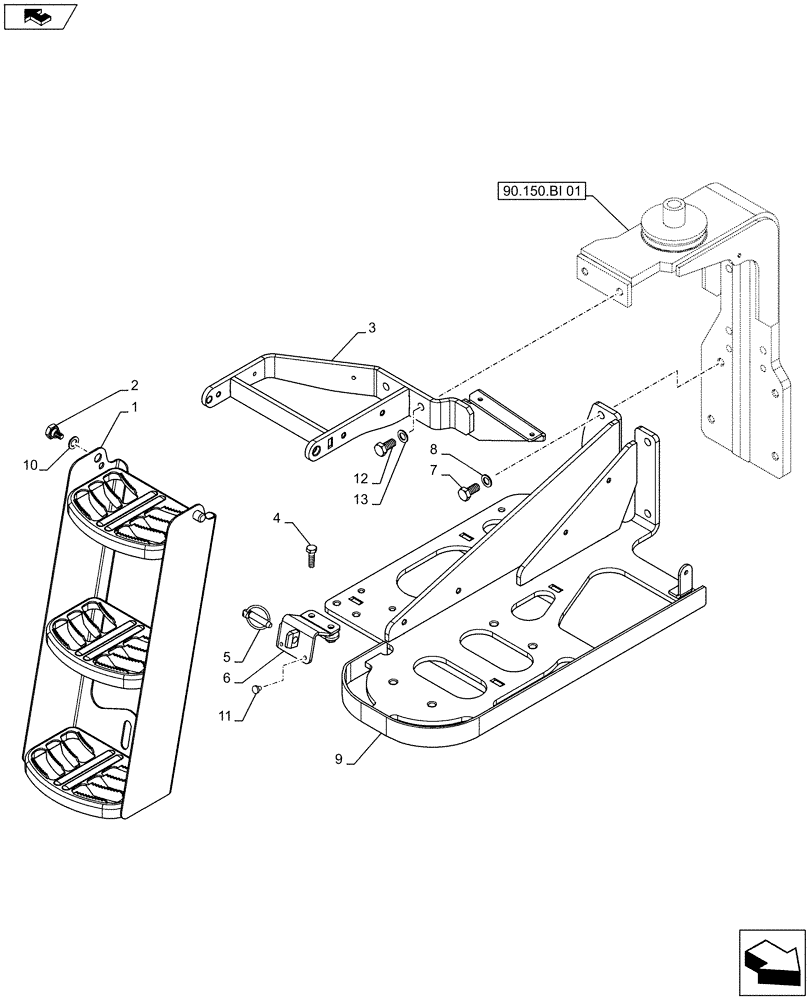Схема запчастей Case IH MAXXUM 110 - (90.118.BX[01]) - STEPS - RIGHT SIDE (90) - PLATFORM, CAB, BODYWORK AND DECALS